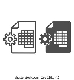Sheet of paper with table, schedule, mechanism line and solid icon, manufacturing management concept, agenda sign on white background, outline style icon for mobile and web design. Vector graphics