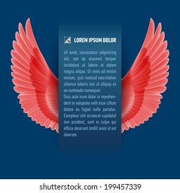 Sheet of paper with text with red wings up on both sides