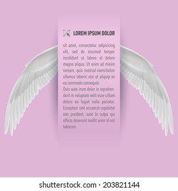 Sheet of paper with text with white wings on both sides