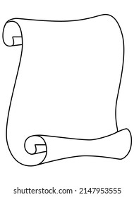 Sheet of paper, Unrolled scroll - vector linear coloring picture with copy space. Papyrus - template for your text or coloring book. Outline