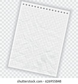 Sheet of paper. Vector illustration. Notebook textured paper. Squared paper.