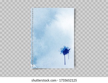 sheet of paper with watercolor blots. card with hand drawn blots on white background and blue ink stain for your design. Save the Date, postcard, banner, logo. Template or mockup, vector isolated