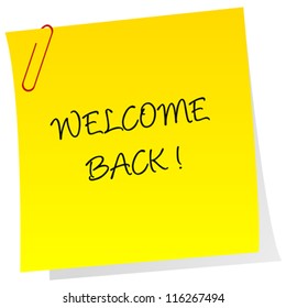Sheet of paper with welcome back text