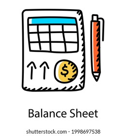Hoja con lápiz que denota el icono del doodle del balance 