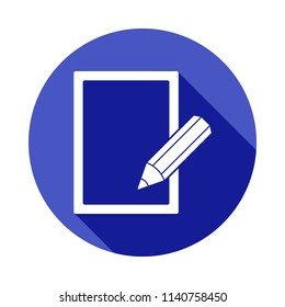 sheet and pencil icon in Flat long shadow style