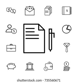 Sheet and pencil line icon on the white background. Set of finance icons