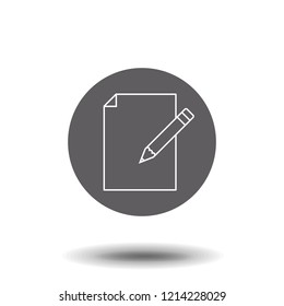 Sheet and pencil line icon for web, mobile and infographics. Vector dark grey icon isolated on light grey background.