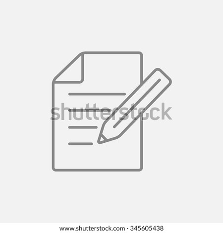Sheet and pencil line icon for web, mobile and infographics. Vector dark grey icon isolated on light grey background.