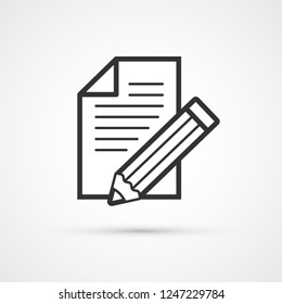 Sheet and pencil trendy style black icon. Vector illustration