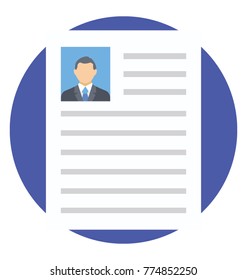 
A sheet with person’s picture representing it is a curriculum vitae of a a candidate
