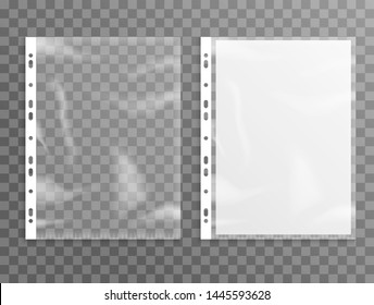 Sheet plastic protector, clear folder file. Punched pocket sheet mockup empty a4.