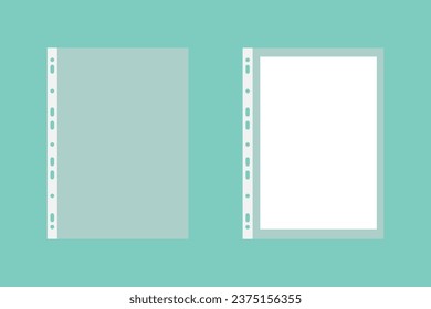 Sheet plastic protector, clear folder file. Punched pocket sheet mockup empty a4.