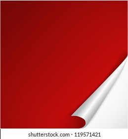 Sheet Of Red Paper With Curved Corner.