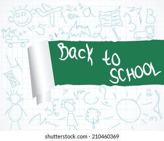 Sheet of school notebook with children's pictures made ??by pen