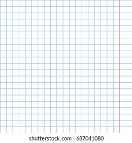 Sheet of school notebook for exercises. Blue square, vertical seamless background, simple blank. Vector illustration