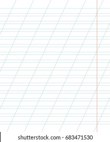 A sheet of school notebook in a ruler with a slanting line. School background. Vector illustration.