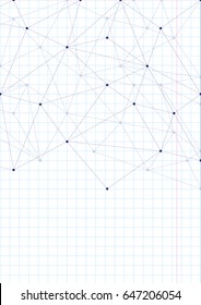A sheet of school notebooks with abstract geometrieskim pattern of dots and lines. Notebook in a cage.