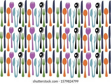 sheet and set of colored forks and knives
