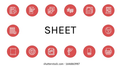 sheet simple icons set. Contains such icons as Contract, Paper, Script, Musical notes, Notes, Paper scroll, Music, Note, Musical, Roll, Shredder, can be used for web, mobile and logo