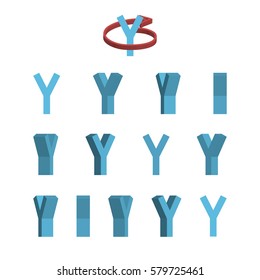 Sheet of sprites. Rotation of cartoon 3d letter Y. Isolated on white background. Vector illustration.