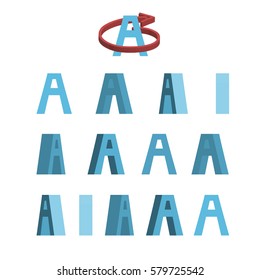Sheet of sprites. Rotation of cartoon 3d letter A. Isolated on white background. Vector illustration.