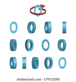 Sheet of sprites. Rotation of cartoon 3d number 0. Isolated on white background. Vector illustration.