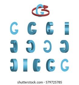 Sheet of sprites. Rotation of cartoon 3d letter G. Isolated on white background. Vector illustration.