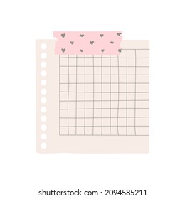 Hoja de papel cuadrado con trozo de cinta de washi. Vector aislado sobre fondo blanco.