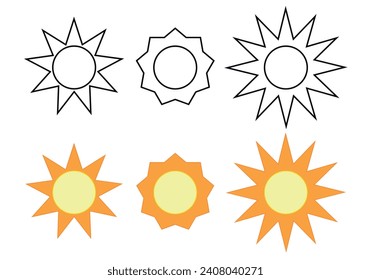 Sheet of suns icons on white background.