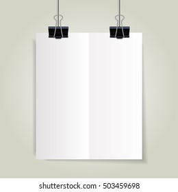 Sheet suspended by clothespins. Vector template for your design.