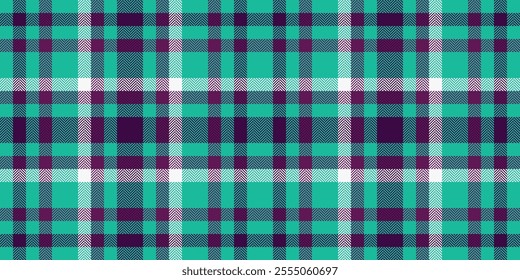 Sheet tartan check textile, stripe background pattern vector. New year seamless texture fabric plaid in teal and magenta colors palette.