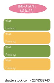 Sheet template for important goals. Minimalistic, simple, bright. A4.