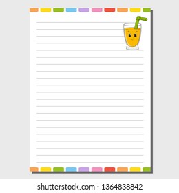 Sheet template for notebook, notepad, diary. Funny character. Isolated vector illustration. Cartoon style