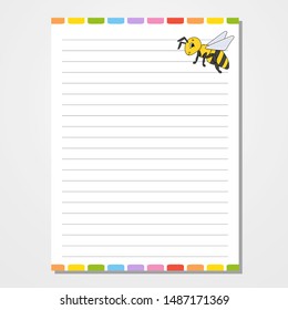 Sheet template for notebook, notepad, diary. Funny character. Isolated vector illustration. Cartoon style.