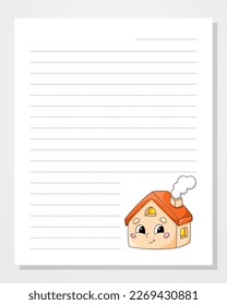 Sheet template for notebook, notepad, diary. Lined paper. With cute character. Cartoon style. Vector illustration.