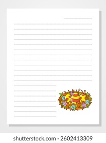 Sheet template for notebook, notepad, diary. Lined paper. With cute character. Cartoon . Vector illustration.