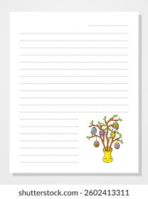 Sheet template for notebook, notepad, diary. Lined paper. With cute character. Cartoon . Vector illustration.