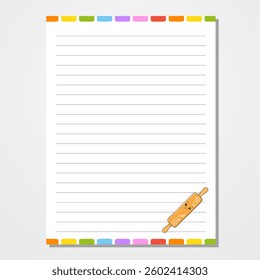Sheet template for notebook, notepad, diary. Lined paper. Cute character. With a color image. cartoon . Vector illustration.