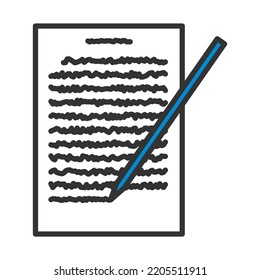 Hoja Con Icono De Texto Y Lápiz. Contorno de negrita editable con diseño de relleno de color. Ilustración vectorial.