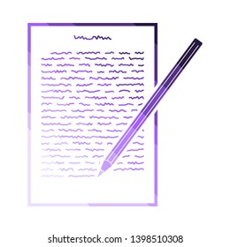 Blatt mit Text- und Bleistiftzeichen. Flaches Farbleiterdesign. Vektorgrafik.