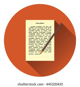 Sheet with text and pencil icon. Flat color design. Vector illustration.
