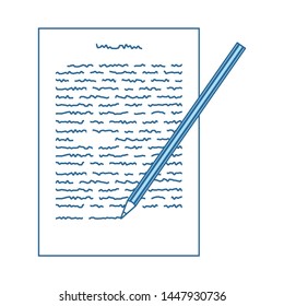 Sheet With Text And Pencil Icon. Thin Line With Blue Fill Design. Vector Illustration.