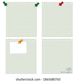 a sheet torn from a notebook and attached to another surface with a button