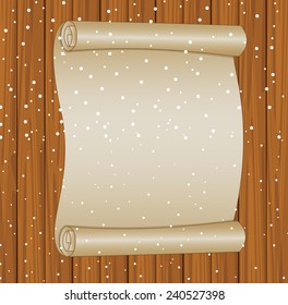 sheet of the twisted up paper on a wooden background,  vector  illustration