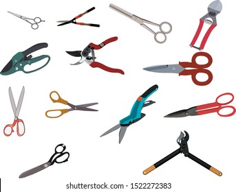 sheet of various scissors for various uses, both hobby and work