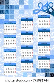 Sheet vertical calendar 2018 with abstract frostwork