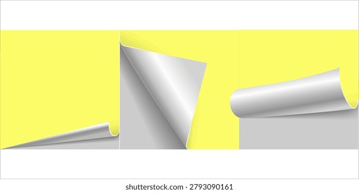 Sheet of white paper with curled corner and realistic shadow template for print mockup stationery advertising presentation design