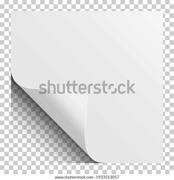 Sheet of white paper with curled\
corner and soft shadow. Element for ad. Vector\
illustration.
