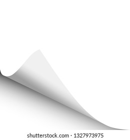 Sheet of white paper with curled lower left corner. Element with space for text, ad and other aims. Vector template paper design.