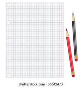 Sheet of white paper with pencils